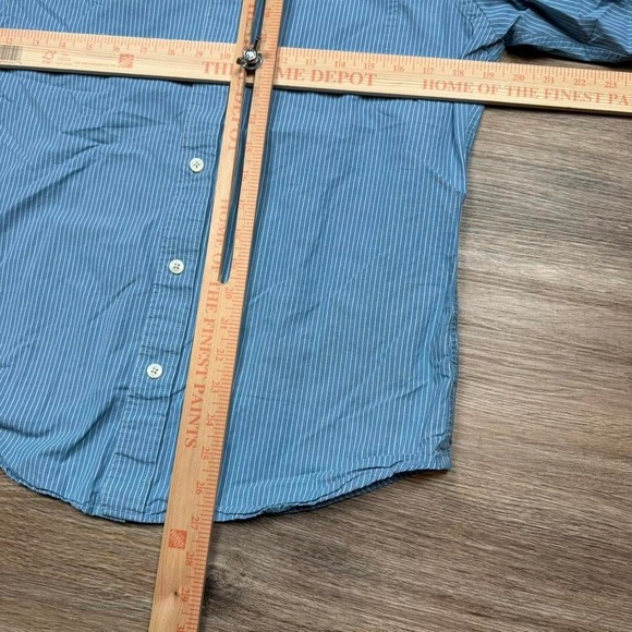 crazy y2k hollister blue and white pinstriped long sleeve button up pocket shirt - Picture 5 of 6